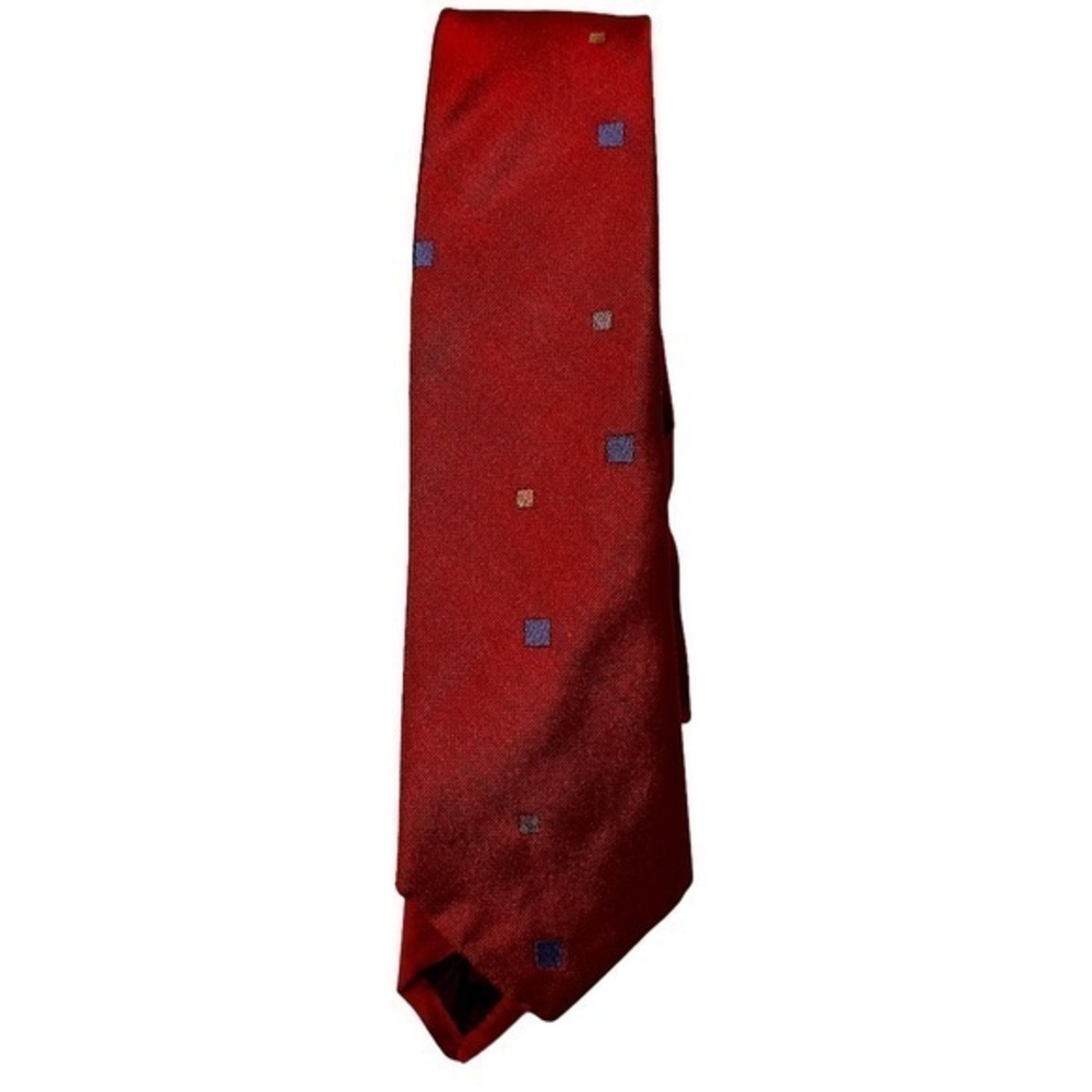 Pips By Rooster Vintage Red Silk Skinny 2-1/4” Tie w/ little squares